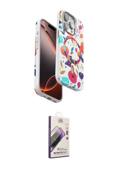 Cep 20-26 Apple Uyumlu İphone 14 Pro Max Kılıf Siluet Doku İkili Koruma Seti Najmaddin Beyaz