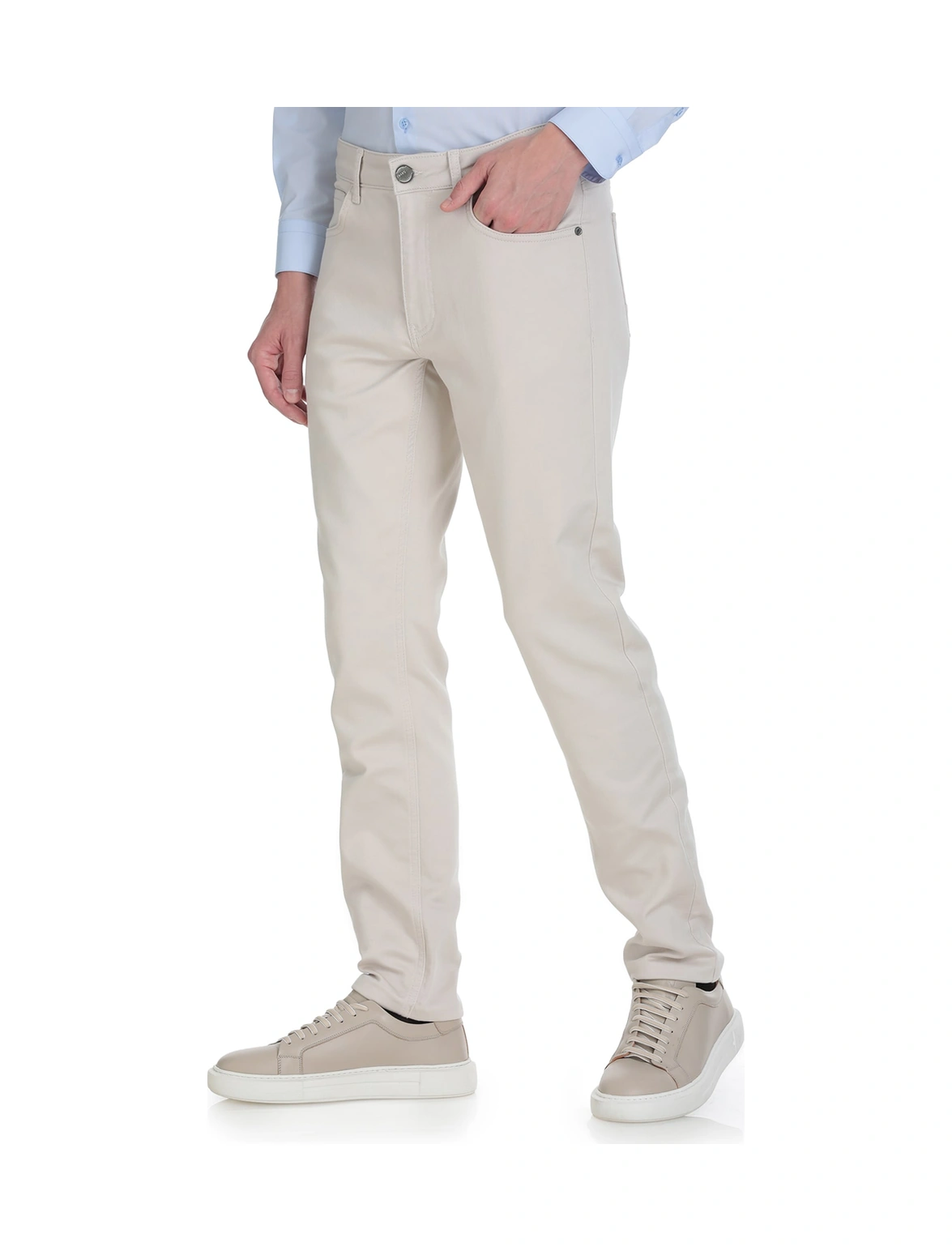 Hatemoğlu Ekru Slim Fit 5 Cep Pamuklu Kanvas Pantolon Ekru