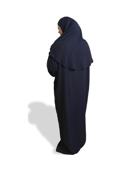 Hürrem Bone 2 Parça Namaz Elbisesi Dokuma Kendinden Desenli 2502 02 Lacivert