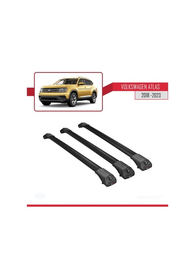 Volkswagen Atlas 2018-2023 İle Uyumlu Ace-1 Ara Atkı Tavan Barı Siyah 3 Adet Bar