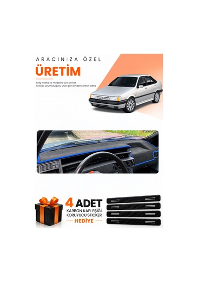 Fıat Tempra 1992-1997 Dijital Konsol Uyumlu Torpido Koruma Örtüsü Oto Kılıfı - Siyah Mavi