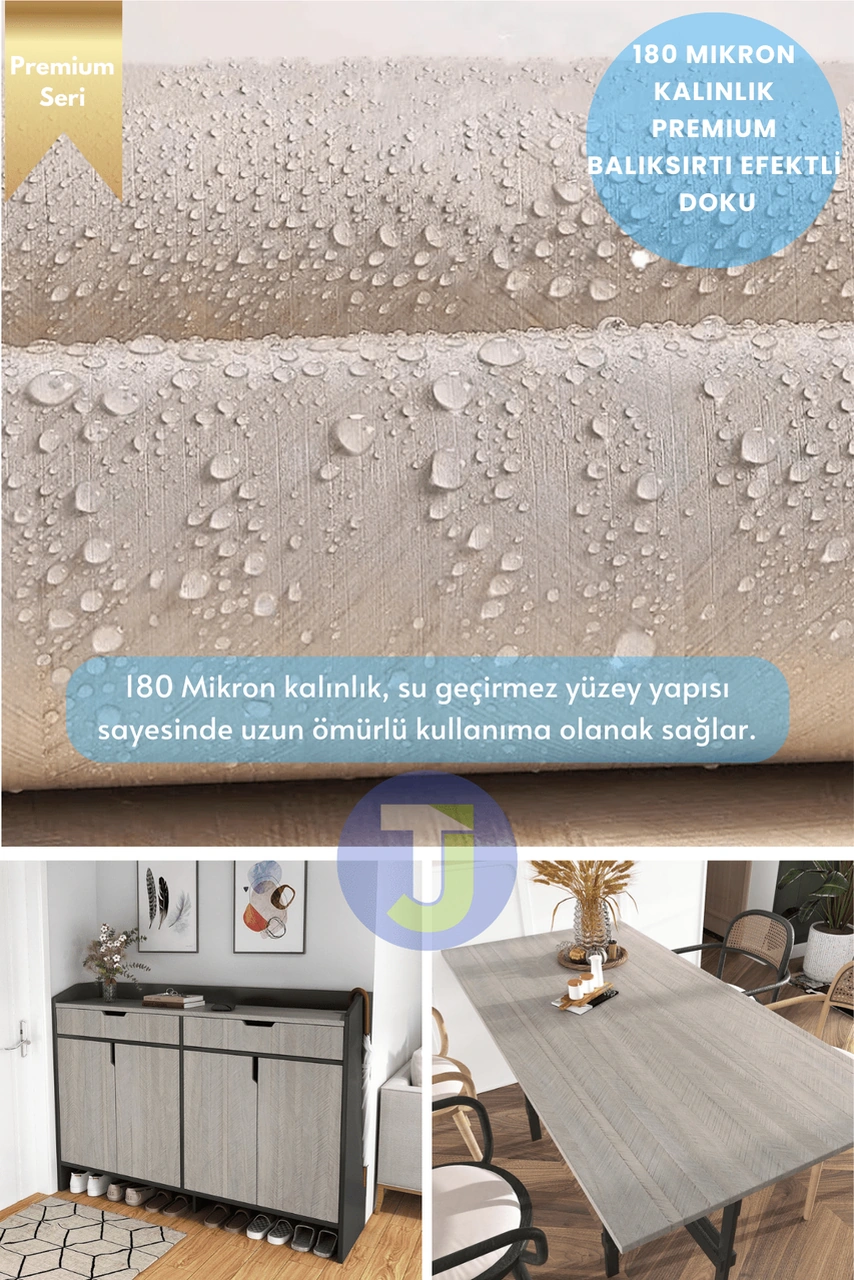 Technojet Kendinden Yapışkanlı Dokulu Balıksırtı Desen Premium Mutfak Duvar Dolap Kaplama 60cmx500cm Bej