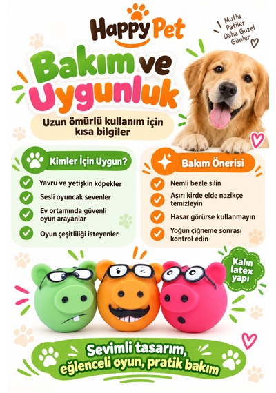 Happy Pet Piggles Komik Surat Desenli Sesli Köpek Oyuncağı 3'lü Paket