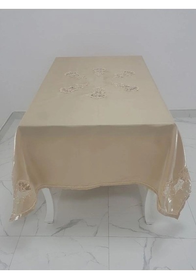 Anjelica Incili Dantelli Monoray Kumaş Bej Masa Örtüsü 170x230 Cm - 1018 Çok Renkli