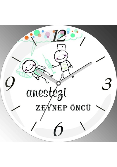 Kişiye Özel Anestezi Çap 30cm Sessiz Akar Bombeli Gerçek Cam Duvar Saati Çok Renkli