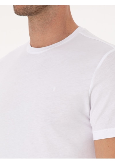 Beyaz Slim Fit %100 Pamuk Bisiklet Yaka Basic T-shirt
