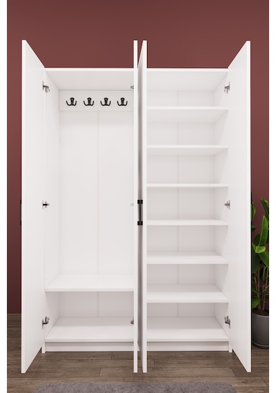 Asra Trend Vestiyer & Portmanto V-08 %100 MDF 4 Kapaklı Geniş Ayakkabılık Beyaz