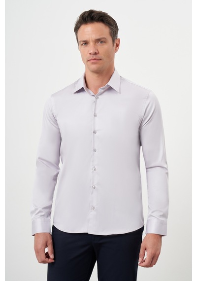 Morven Erkek Gri Pamuk Düz Desen Sert Yaka Slim Fit Gömlek 24mc004111100 Gri
