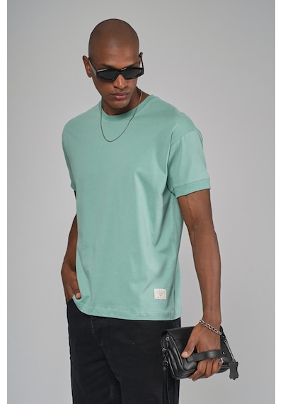 King Brich Slim Fit Kalıp Kolu Ribanalı Basic %100 Pamuklu Tişört Mavi