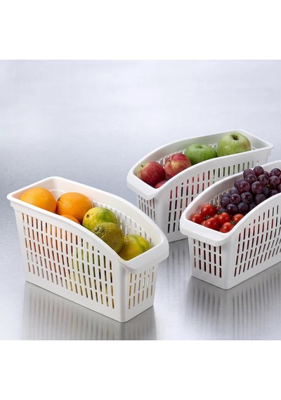 3'lü Organizer Seti - Midi Boy Orta Boy Beyaz Buzdolabı Ve Mutfak Düzenleyici 13 X 29 X 17 Cm Çok Renkli