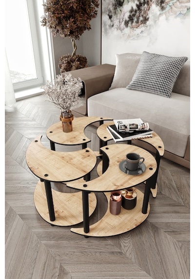 Yin Yang Unıty Serenıty Orta Sehpa 4 Lü Meşe 70 Cm Meşe
