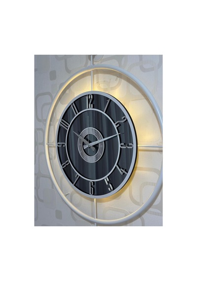 Pey Aksesuar Metal Camlı Duvar Saati 60x80 Cm Büyük Boy Işıklı Gerçek Cam Beyaz-füme-beyaz-gümüş Beyaz