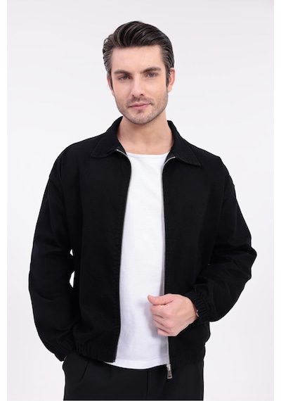 Erkek Gabardin Kumaş Fermuarlı Oversize Mevsimlik Ceket-144 Siyah