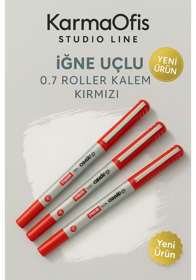 Studio Line İğne Uçlu 0.7 Roller Kalem Kırmızı - 3 Adet