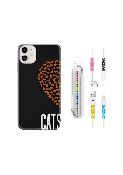 Apple Uyumlu iPhone 12 Kılıf Kablo Koruyuculu Cats 1792