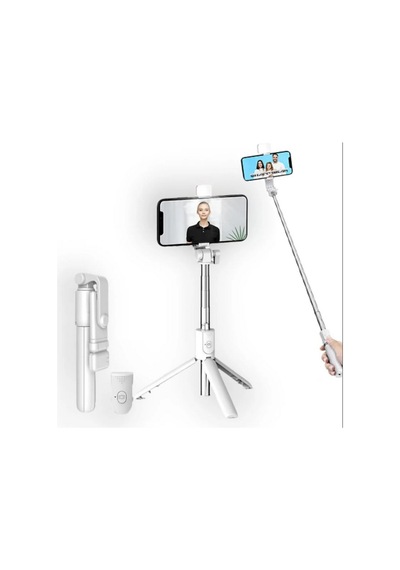 R1s Selfie Çubuğu Led Işıklı Bluetooth Kumandalı Özçekim Sopası Yatay Dikey Kullanılabilen Tripod
