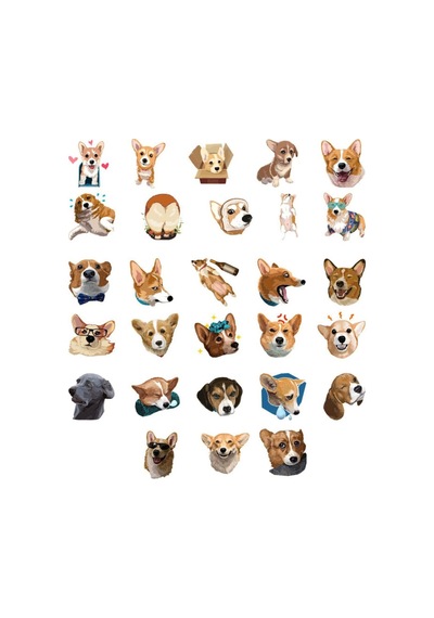 Sevimli Köpekler Sticker Set-1 19 Parça Telefon, Tablet, Defter, Laptop Sticker