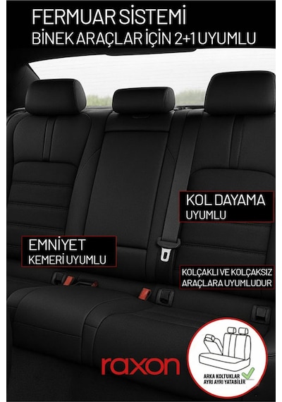 Fiat Egea Hatchback Neptune Series 2+1 Uyumlu Tay Tüyü Oto Koltuk Kılıfı - Premium Şık Ve Konforlu Tasarım Siyah