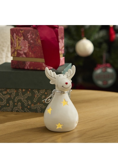 Karaca Home New Year Yılbaşı Yıldız Yansımalı Ledli Geyik Dekoratif Obe 7x7x13 Cm