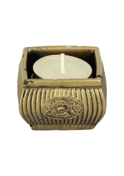 Eskitme Mumluk Şamdan Tealight Mum Uyumlu Mini Çizgili Çiçekli Model - Altın Eskitme