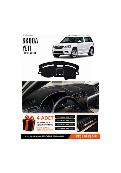 Skoda Yeti 2012-2018 Uyumlu Torpido Koruma, Torpido Örtüsü, Torpido Kılıfı - Siyah-gri - Sk013