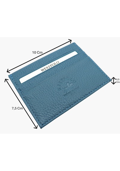 Westpolo Hakiki Deri Slim İnce Unisex Kartlık - Kot Mavi Kot Mavi