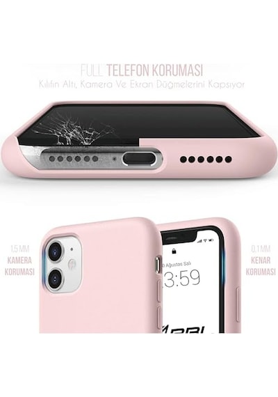 İphone Kılıf İnce Sıvı Silikon 3 Katmanlı Tam Kaplamalı Yumuşak Jel Kauçuk Kılıf Kapak Kumpembe, İphone 12/1 Diğer