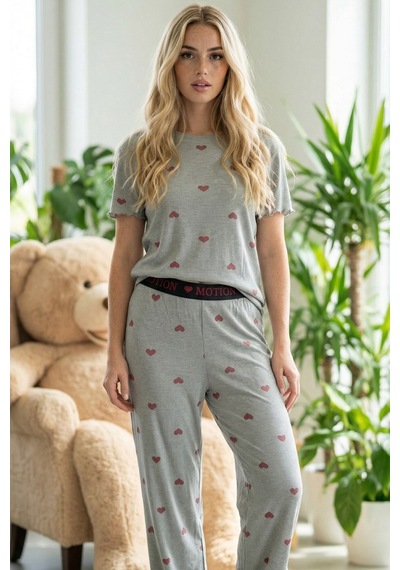 Siyah İnci Lastikli Fitilli Kaşkorse Örme Pijama Takım 26120601 Koyu Gri
