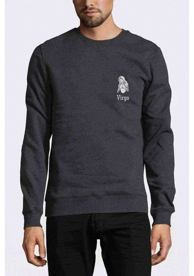 Başak Burcu Baskılı Füme Antrasit Erkek Örme Sweatshirt