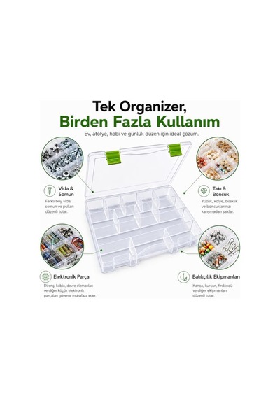 Ayrex 13 Bölmeli Organizer Kutu - Ayarlanabilir Bölmeli Şeffaf Saklama Ve Düzenleme Kutusu, Takı, Boncuk, Vida, Hob Genel