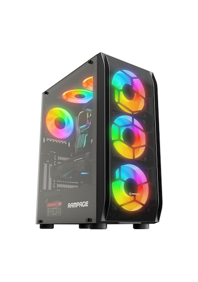 Rampage Hollow 650 W 80+ 4 x 12 CM ARGB Fan Temperli Camlı Mid Tower Oyuncu Kasası