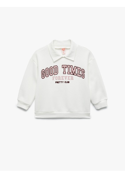 Koton Uzun Kollu Pamuklu Şardonlu Polo Yaka Sweatshirt Şardonlu Ekru 7wmg10005ak