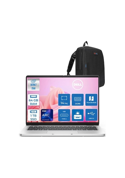 Dell Pro 14 PC14250BTO107F22 Core 7 255U 64 GB 1 TB SSD 14" Ubuntu Dizüstü Bilgisayar + Çanta