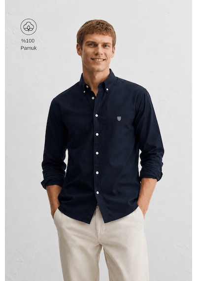 UCLA Tyson Lacivert %100 Pamuk Poplin Standard Fit Erkek Gömlek