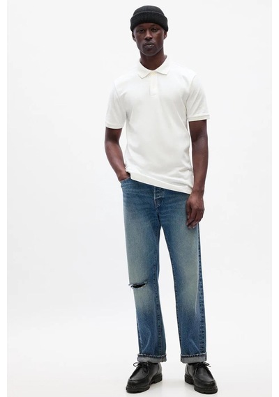 Gap V-stretch Pique Erkek Polo Yaka Tişört Beyaz