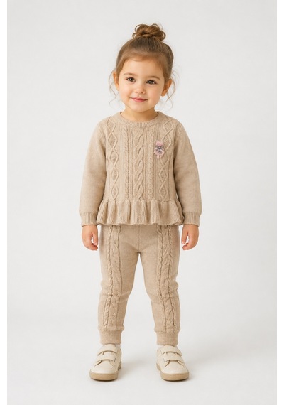 Babyhola 1-5 Yaş Kız Çocuk Triko Örme Takım 23216 Bej