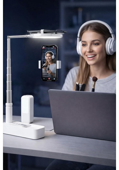 Led Işıklı Selfie Telefon Standı, Ring Light Ve 360 Döner Telefon Tutucu, Kumandalı Şarj Edilebilir Ayarlanabil