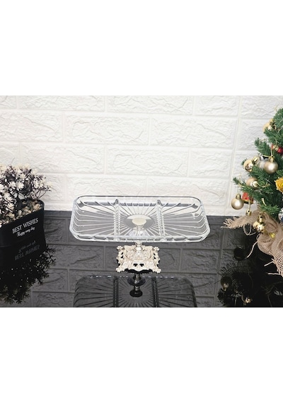 Paşabahçe Elegance Bölmeli Gümüş Döküm Ayaklı Sunum Kayık Dikdörtgen Tabak & Servis Tabak 27 Cm Beyaz