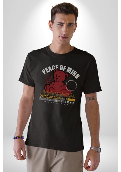 İç Huzur Unisex Unisex Siyah Organik Baskılı T-shirt Penye Yüksek Kalite Siyah