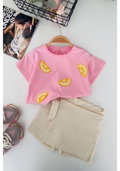 Miniğimin Cicileri Limon İşlemeli Kız Bebek 2 Li Takım - Pembe