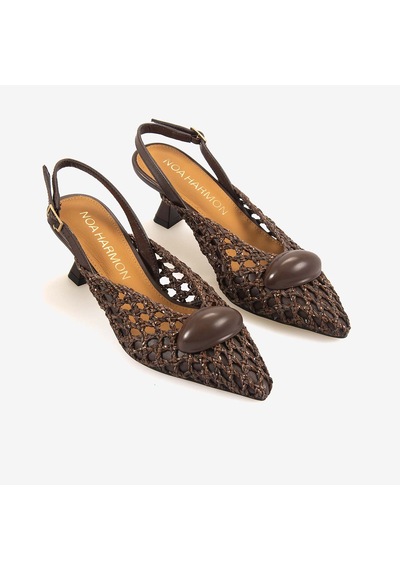 Noa Harmon Kadın Örgü Slingback 5,5cm Sivri Burun Topuklu Ayakkabı 10342 Brown
