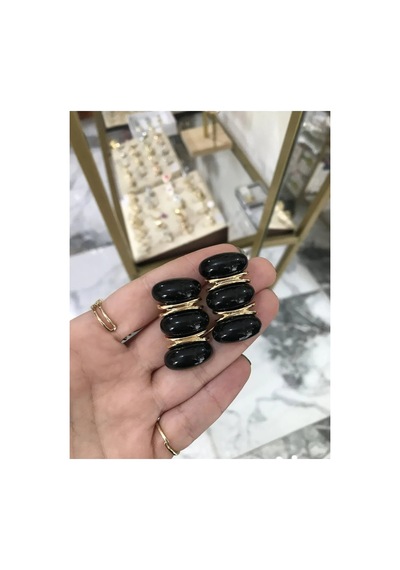 Siyah Gold Detaylı Sıralı Model Küpe
