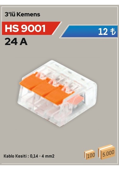 3'lü Klemens Hs 9001 10 Adet