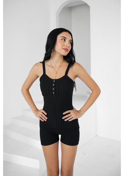 Gugus Kadın İp Askılı Spor/günlük Trend Tulum Siyah