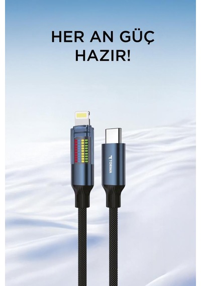 Torima U21 Type-c To Lightning 27 W Led Ekranlı Dayanıklı Örgü Hızlı Şarj Kablosu Siyah