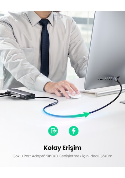 Ugreen Usb-c Erkek - Dişi Gen2 5a Örgülü Kablo 0.5 M, Siyah, 80810