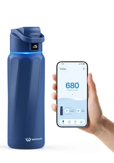 Waterh Boost Akıllı Termos Hidrasyon Takibi Yapan, Yalıtımlı 0,95l / 32oz Akıllı Şişe Koyu Mavi