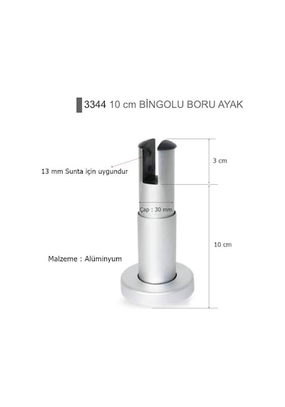 Eymenyapimarket Islak Hacim Kompakt Kabin Bingolu Boru Ayak 10 Cm Alüminyum