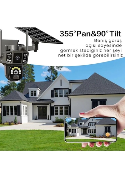 Solar Kamera Wifi V380 Pro Güneş Enerjili 10x Zoom 6mp 2 Lens Alarm Ses Akıllı Wifi Güvenlik Kamera