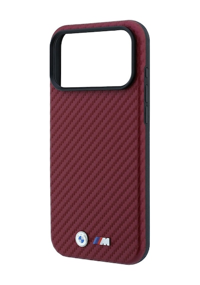 Apple iPhone Uyumlu 18 Pro Kılıf Bmw Lisanslı M-safe Özellikli Pu Karbon Tasarımlı Metal Logolu Kapak Bordo